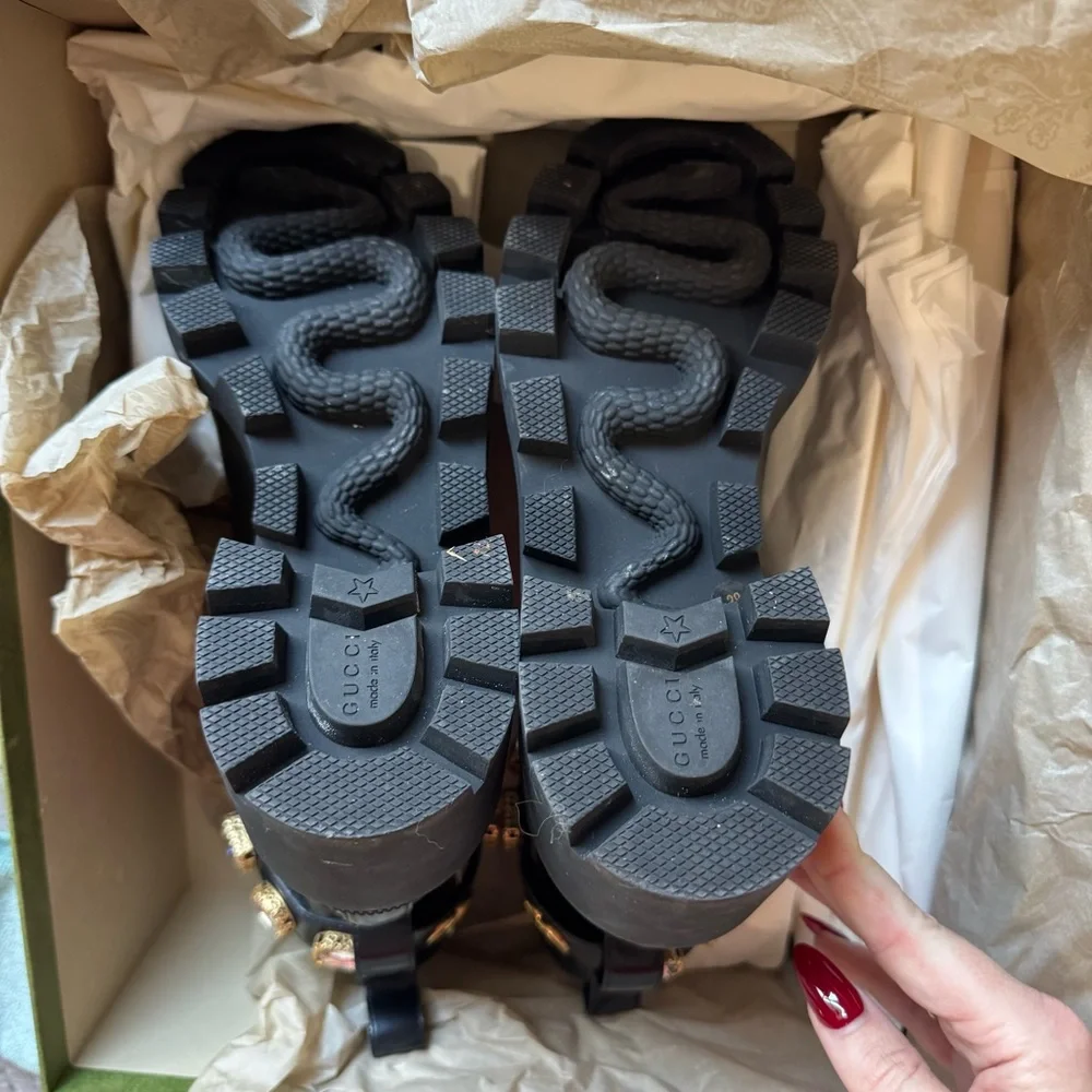 LIKE NEW Gucci Trip Embellished Block Heel Chelsea Boots, Size 38 - Picture 13 of 13